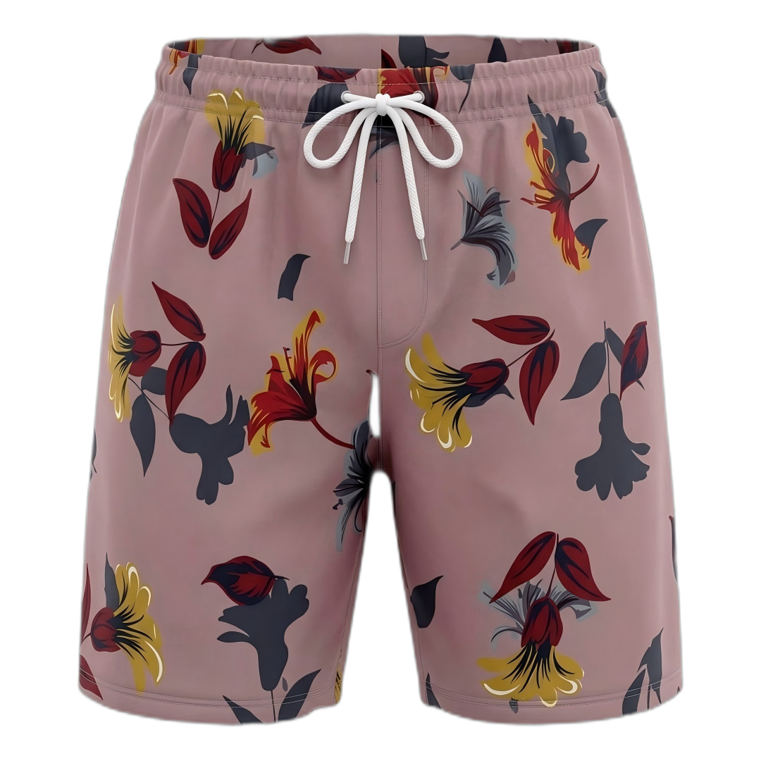 Dusty Rose Floral Print Men's Casual Shorts