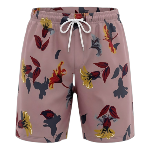Dusty Rose Floral Print Men's Casual Shorts