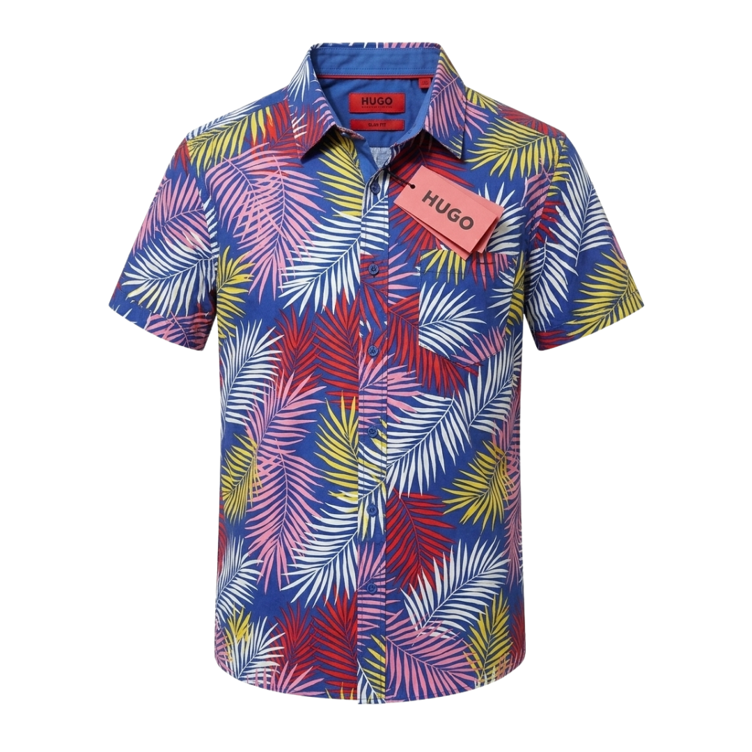 Tropical Palm Leaf Print Short Sleeve Shirt