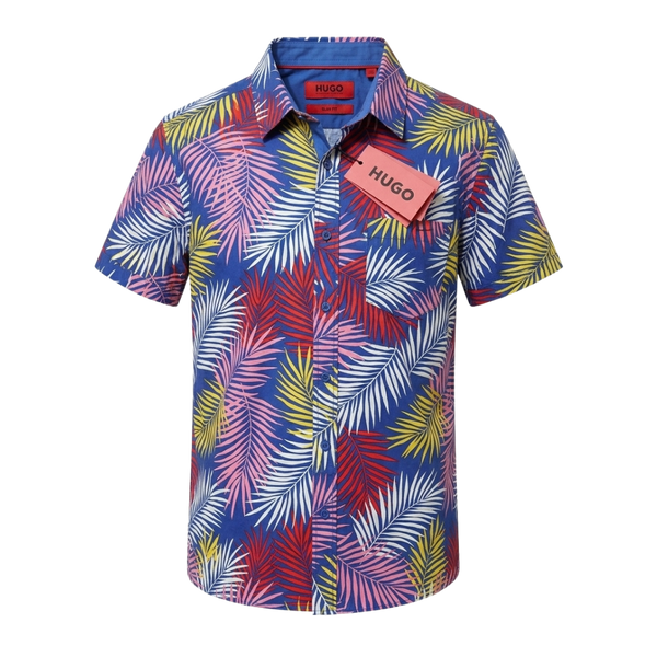 Tropical Palm Leaf Print Short Sleeve Shirt